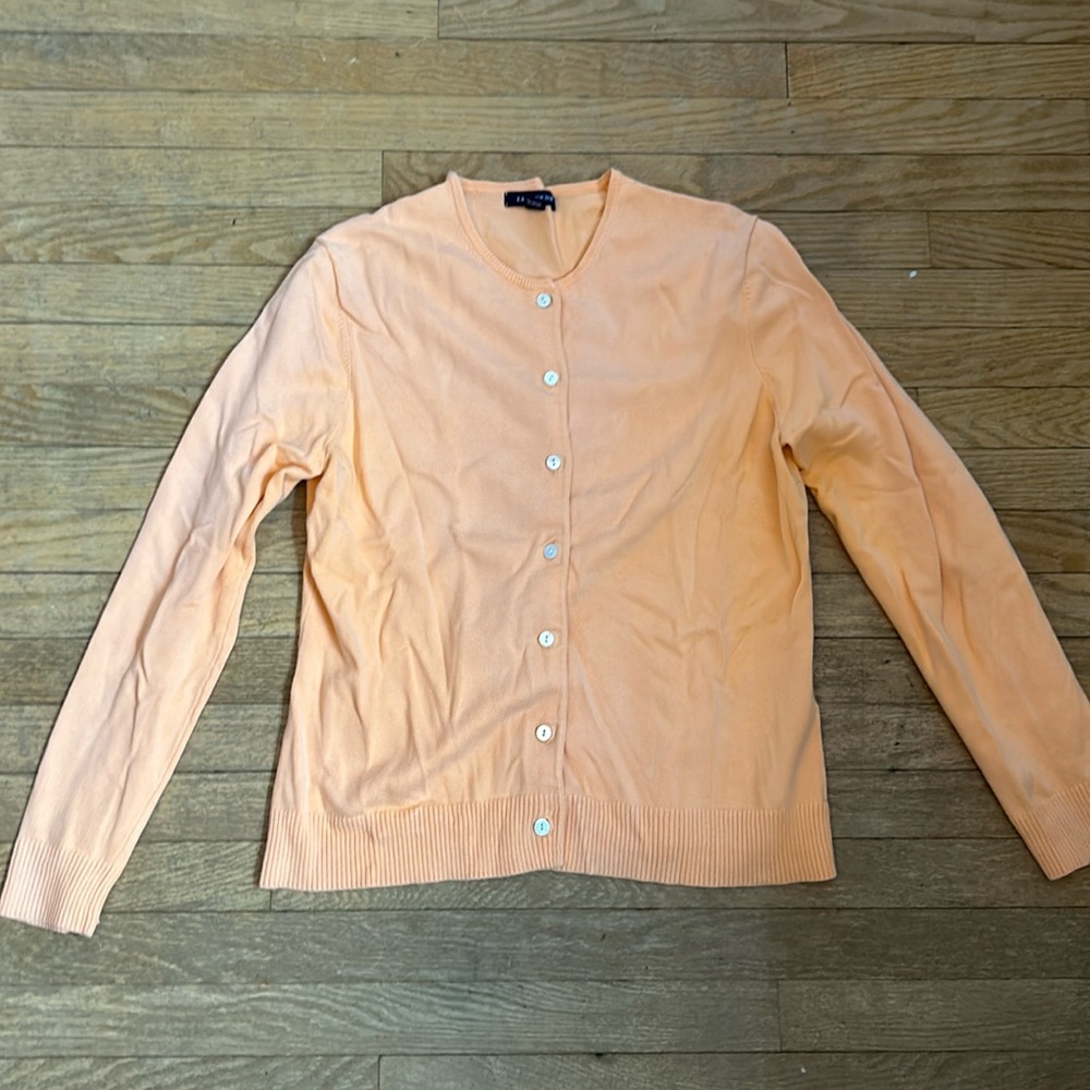 Lands End S Peach Orange Button Down Cardigan Cotton Sweater Girly Taylor Swift